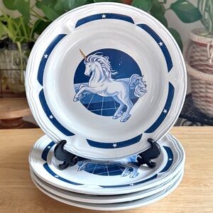Vintage Tienshan Mythical Unicorn 7-Inch Plates Whimsical Cottagecore Storybook